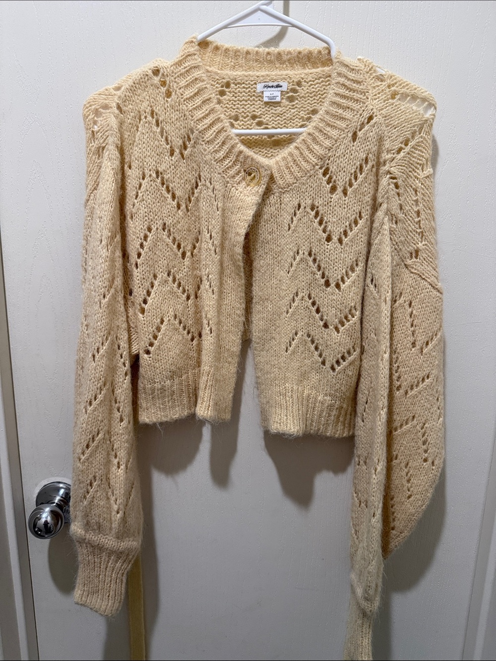 Kimchi Blue Cream Openwork Cropped Cardigan